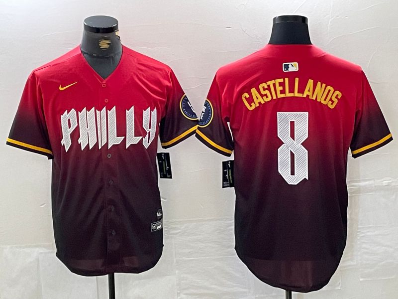 Men Philadelphia Phillies #8 Castellanos Red City Edition Nike 2024 MLB Jersey style 1